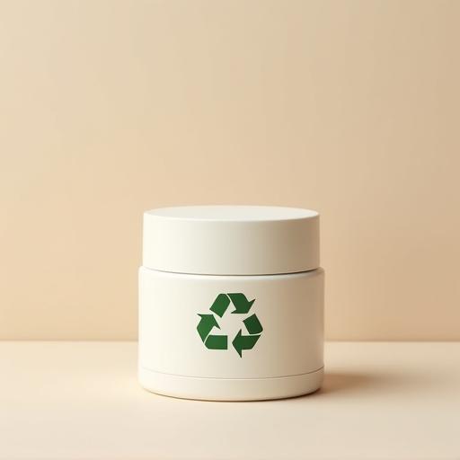 リサイクルマークが付いたミニマルなデザインの化粧品容器